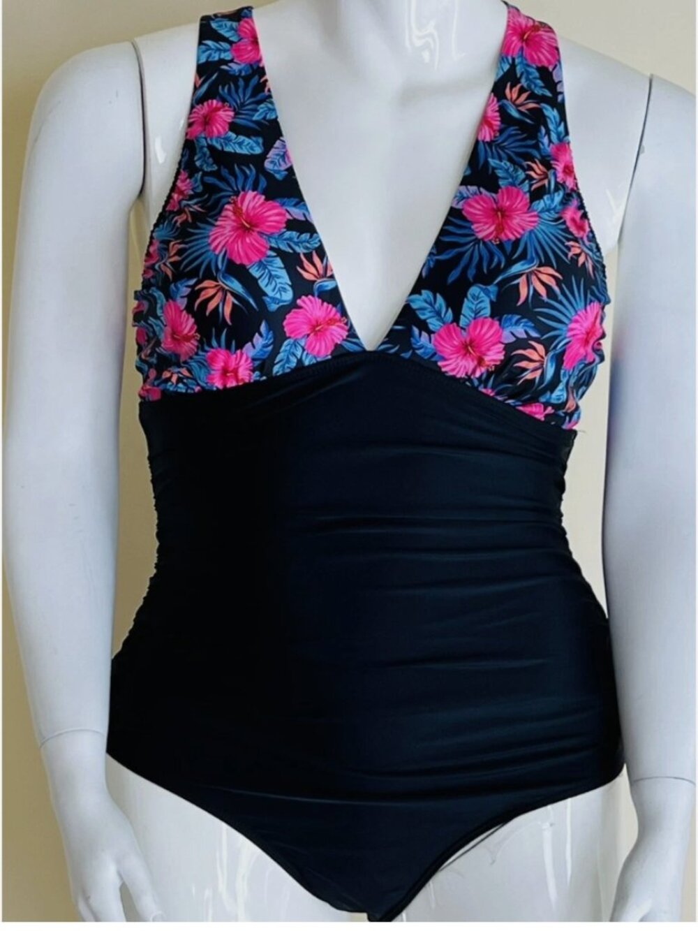 YOU DIAN WOMEN'S SIWM SUIT ONE PIECE TUMMY CONTROL -SHIRRED SIDES-FLORAL SIZE XL